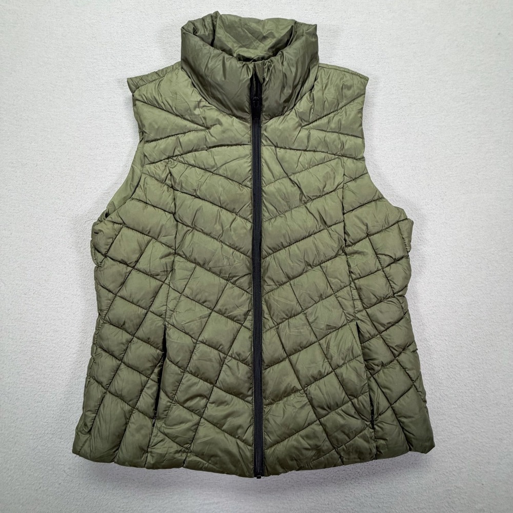 Big Chill Womens Puffer Vest Regular Olive Green Quilted Down Blend XL